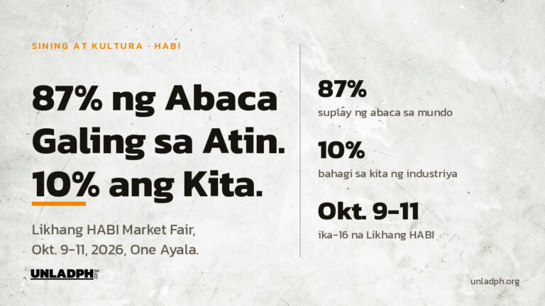 Ika-16 na Likhang HABI Market Fair sa Okt. 9 hanggang 11, 2026 sa One Ayala, Makati; 87 porsiyento ng abaca sa mundo ay galing sa Pilipinas pero 10 porsiyento lang ng kita ang napupunta rito.
