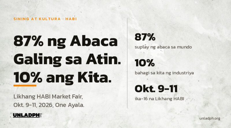 Ika-16 na Likhang HABI Market Fair sa Okt. 9 hanggang 11, 2026 sa One Ayala, Makati; 87 porsiyento ng abaca sa mundo ay galing sa Pilipinas pero 10 porsiyento lang ng kita ang napupunta rito.
