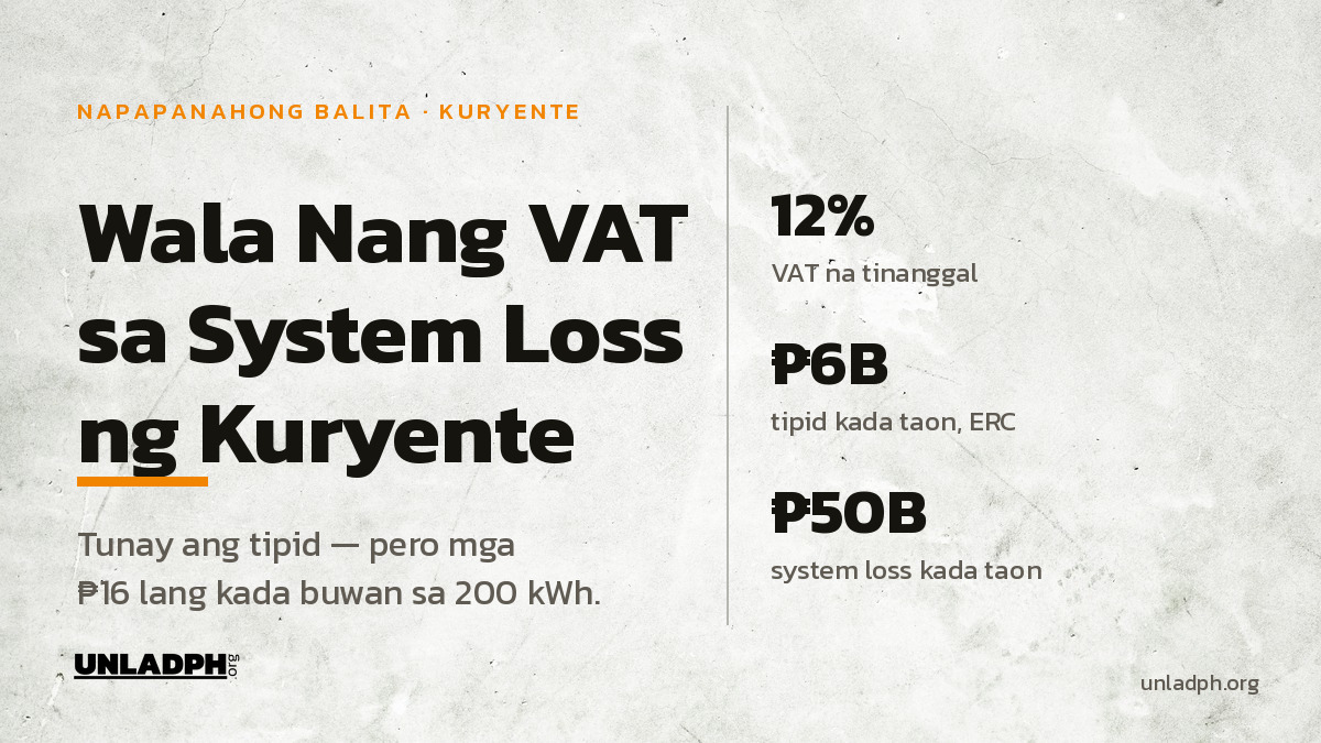 Wala Nang VAT sa System Loss: Magkano ang Tipid?