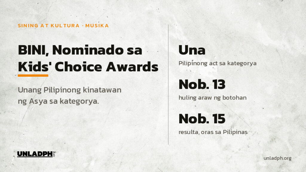 BINI, nominado sa Nickelodeon Kids' Choice Awards 2026 bilang unang Pilipinong kinatawan ng Asya sa Favorite Global Music Star.