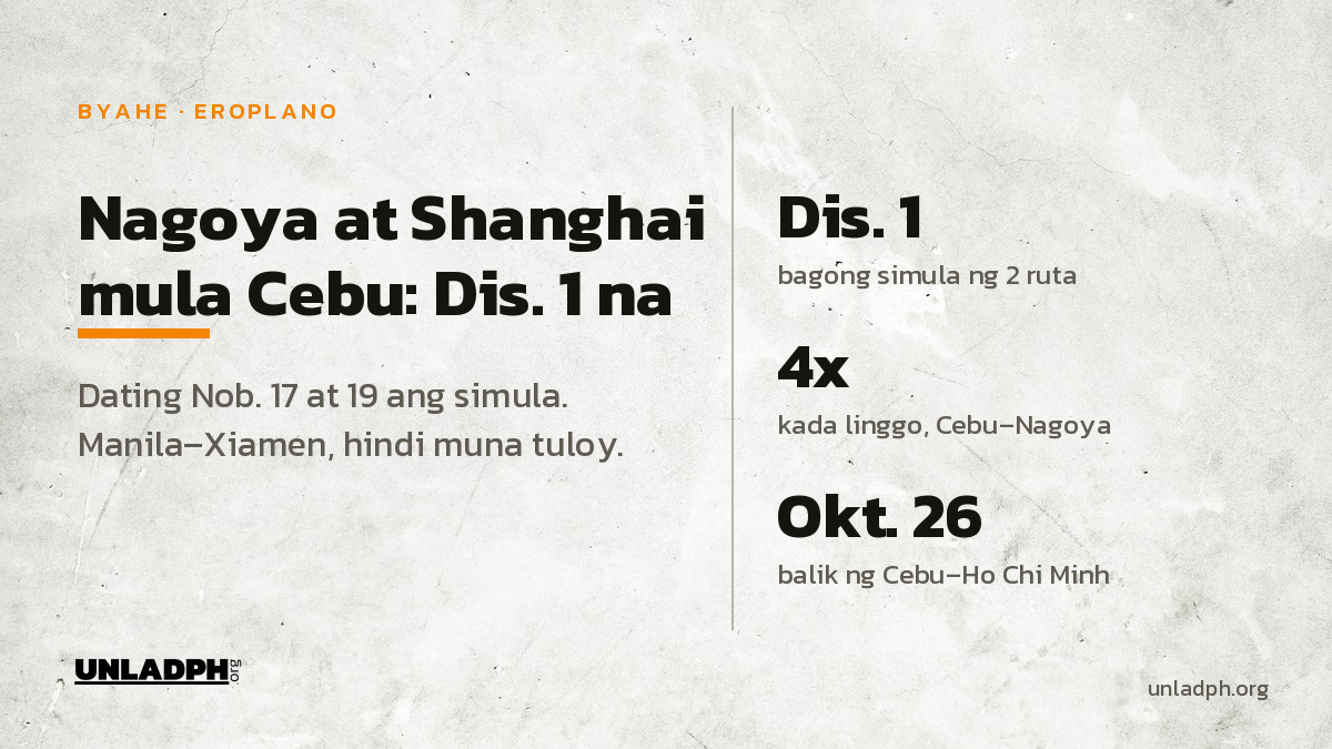 Cebu Pacific: Nagoya at Shanghai, Naurong sa Dis. 1