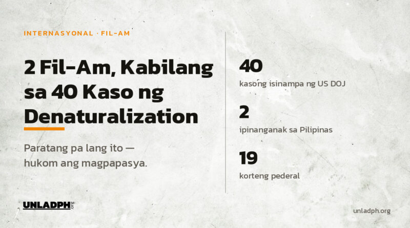 Dalawang ipinanganak sa Pilipinas ang kabilang sa 40 kaso ng denaturalization na inihayag ng US Department of Justice noong Oktubre 5, 2026.