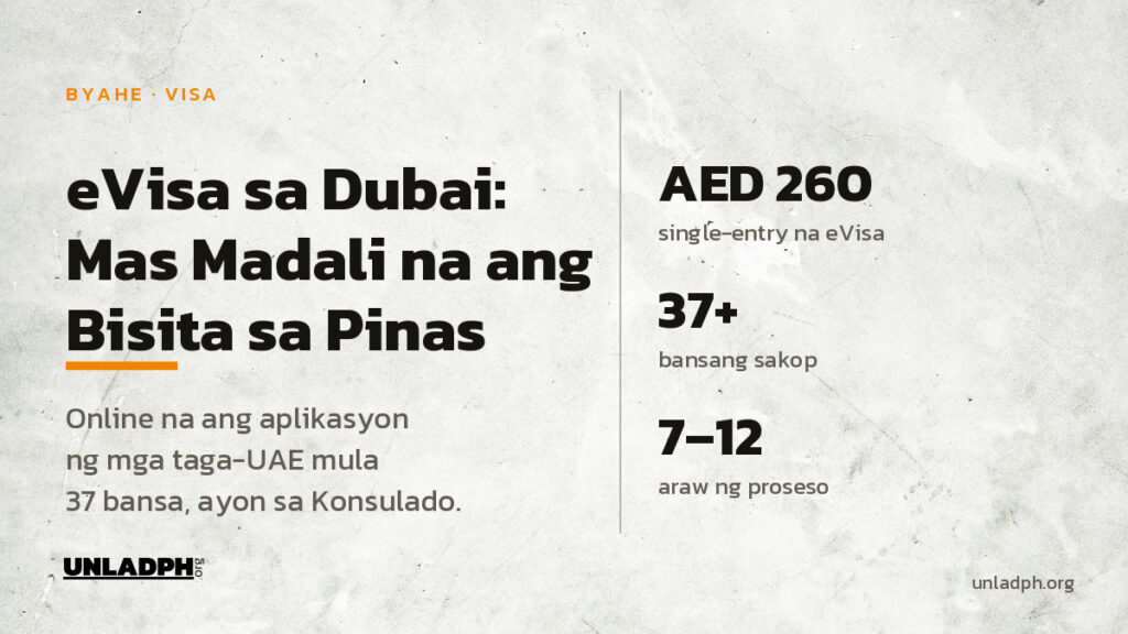 Philippine eVisa sa Dubai: online na ang aplikasyon ng mga residente ng UAE mula 37 bansa, mula AED 260 ang bayad ayon sa Konsulado.