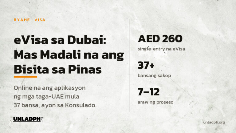 Philippine eVisa sa Dubai: online na ang aplikasyon ng mga residente ng UAE mula 37 bansa, mula AED 260 ang bayad ayon sa Konsulado.