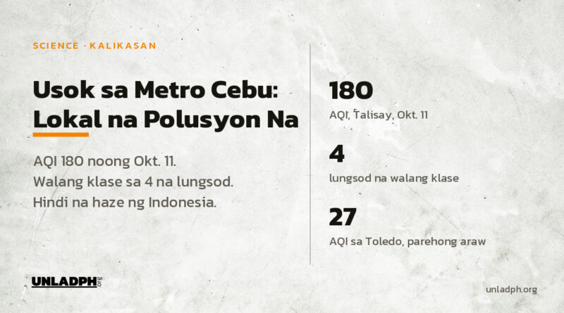 Usok sa Metro Cebu: umabot sa 180 ang air quality index noong Oktubre 11, 2026, kaya walang face-to-face na klase sa apat na lungsod.