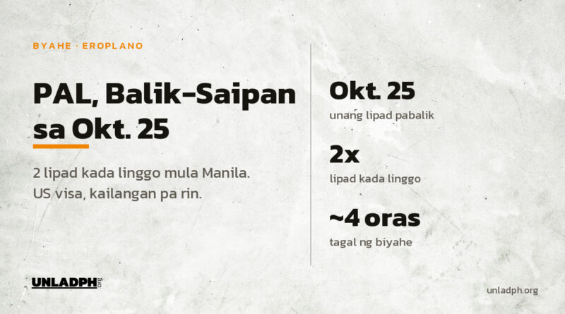Babalik ang lipad ng PAL mula Manila papuntang Saipan sa Oktubre 25, 2026, dalawang beses kada linggo at mga apat na oras ang biyahe.