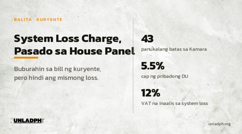 Pasado sa House energy committee noong Oktubre 12, 2026 ang panukalang burahin ang system loss charge sa bill ng kuryente.