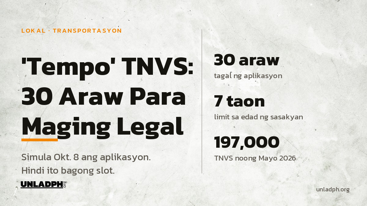 ‘Tempo’ TNVS: 30 Araw Para Maging Legal, Simula Okt. 8