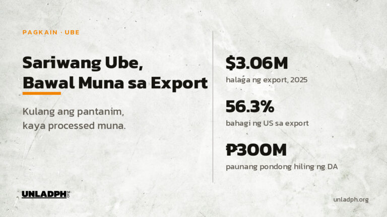 Pinigil muna ang export ng sariwang ube at pantanim mula Agosto 2026, pero puwede pa ring ilabas ang ube powder, halaya at iba pang processed na produkto.